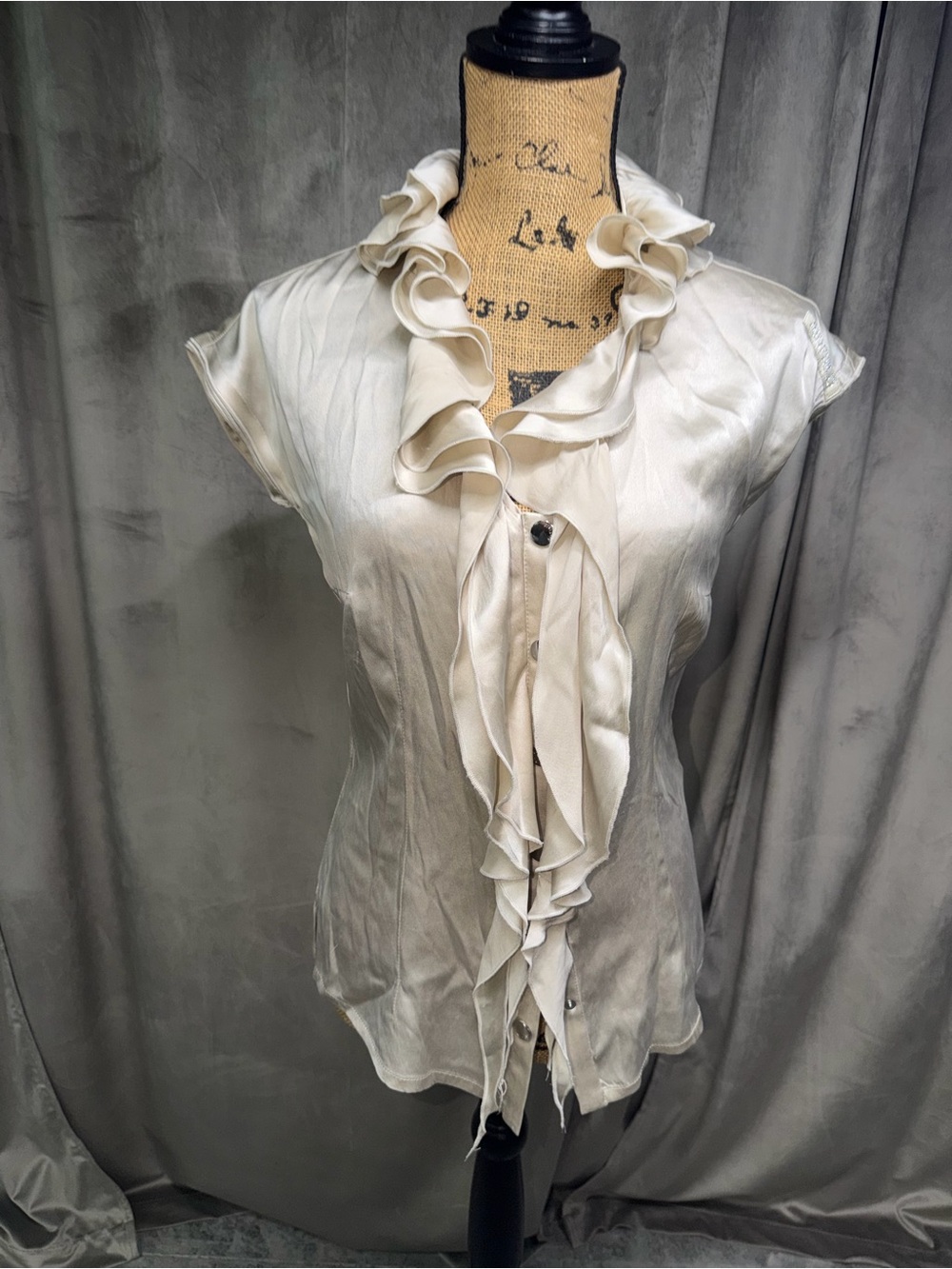AIrFiELD Women's Cream Ruffle Front Satin Blouse